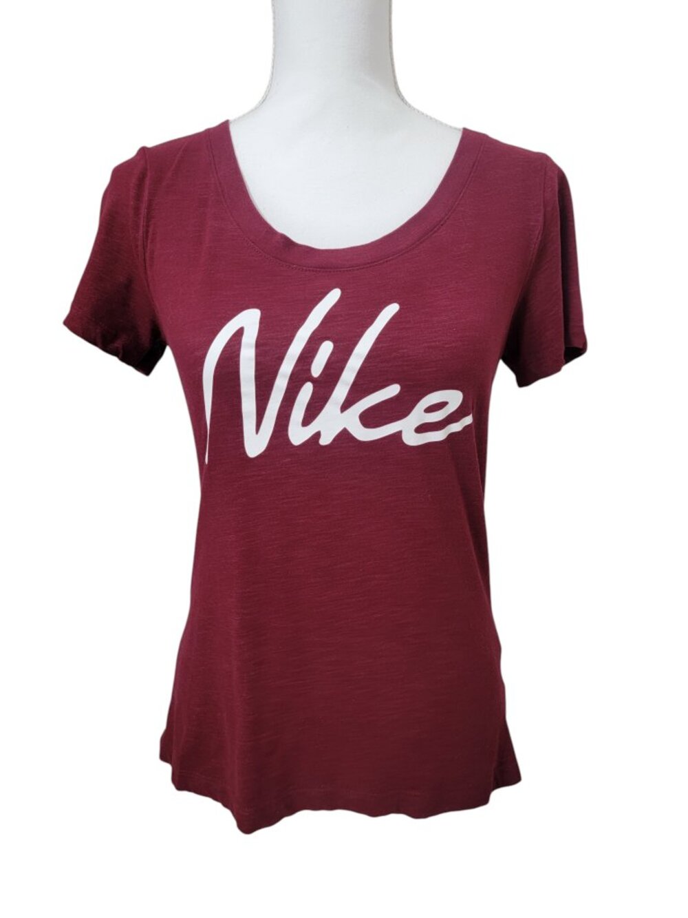 Nike Size XS Maroon/Burgundy with White "NIKE"  Dri-Fit "The Nike Tee"